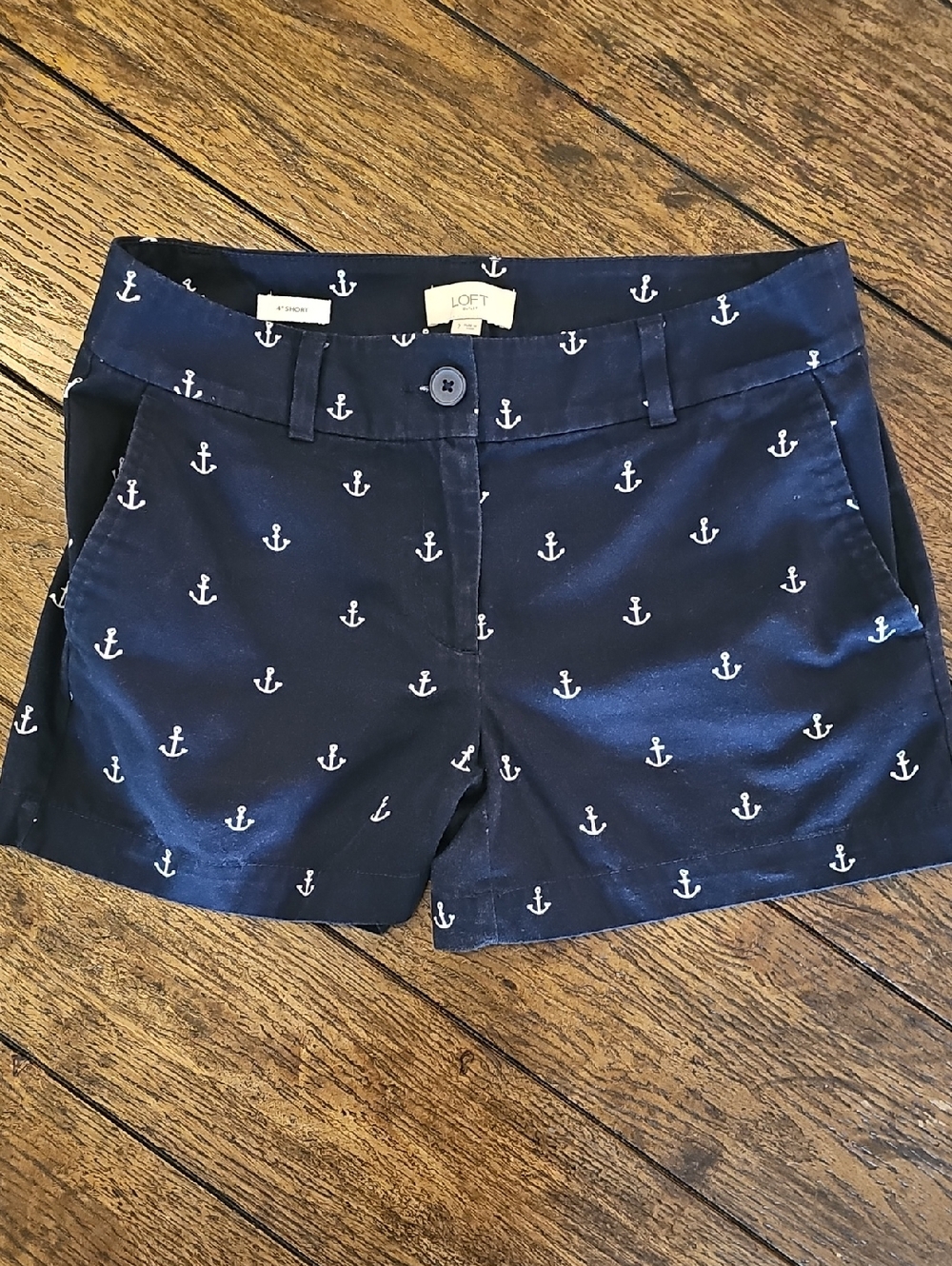 LOFT Navy Anchor Print Shorts